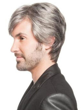 外贸欧美帅气银灰色奶奶灰蓬松短发成熟男士假发套synthetic wigs