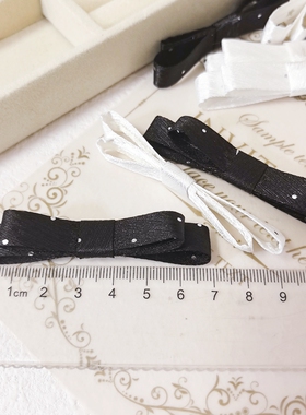 黑白波点细闪布艺小蝴蝶结半成品diy发夹发饰配件鞋帽服装饰领结