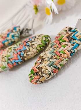 韩系草编BB夹底胚田园风手工自制刘海夹发饰基底diy无痕夹配件