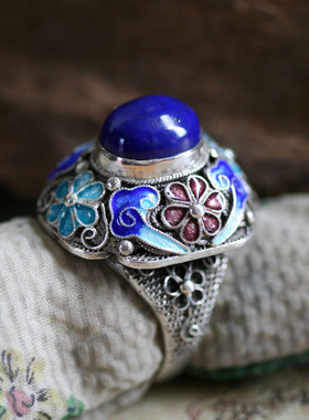 银花丝镶嵌青金石戒指