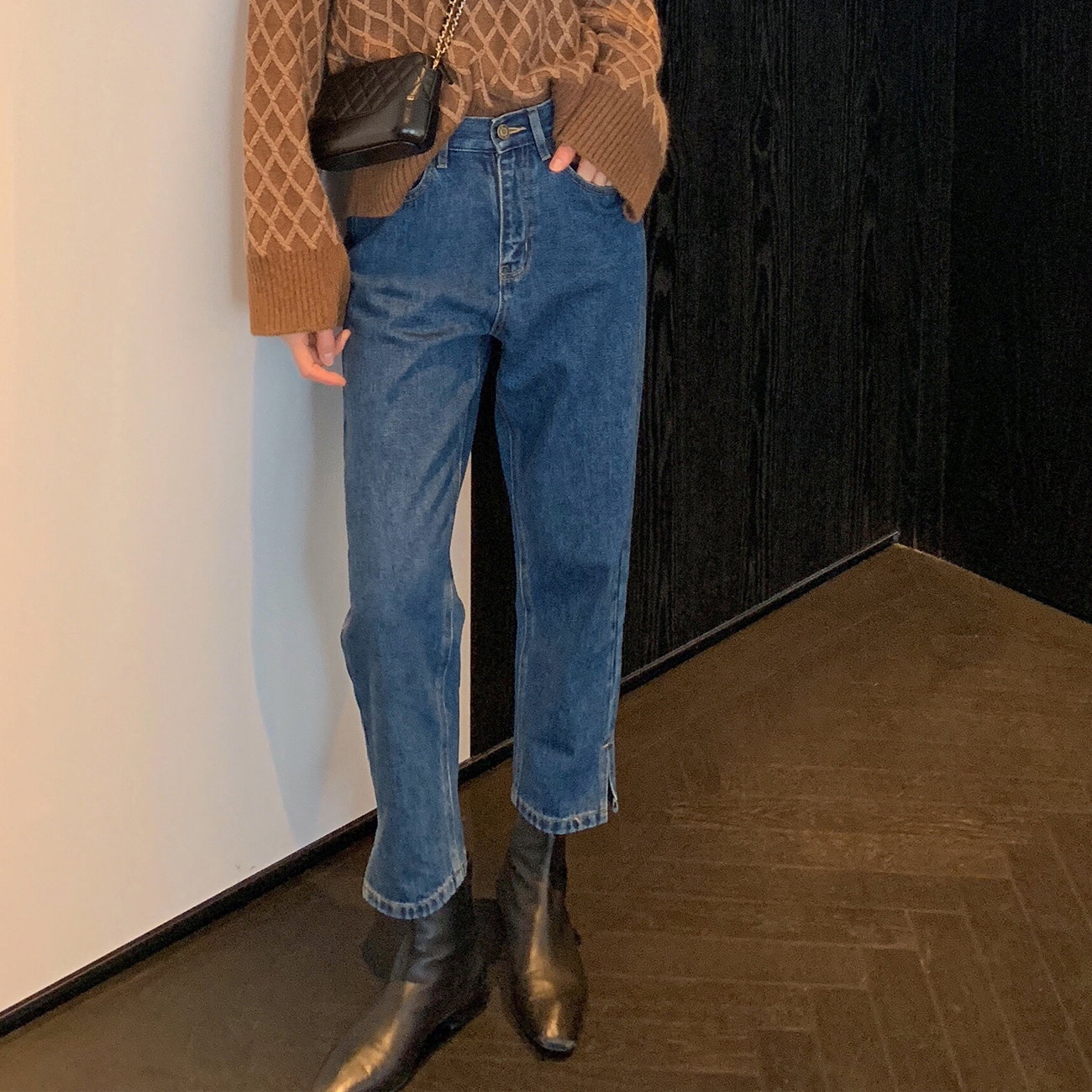 时髦小开叉牛仔裤女宽松 复古直筒休闲裤子 显瘦担当 ANNA ASM 时髦小开叉牛仔裤女宽松 复古直筒休闲裤子 显瘦担当 ANNA ASM