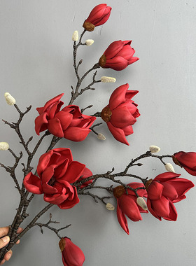 EVA仿真大玉兰 家居装饰大枝玉兰花仿真花摆件宿诧寂风复古玉兰花