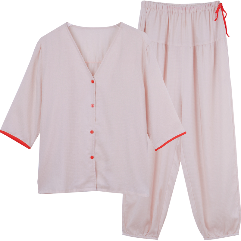 朵朵可可睡衣女2025春秋新款纯棉柔软提花七分袖长裤家居服套装 - 图3