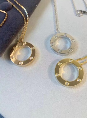 轻奢大饼项链女小众设计满钻三钻六钻圆环情侣网红男同款送闺蜜