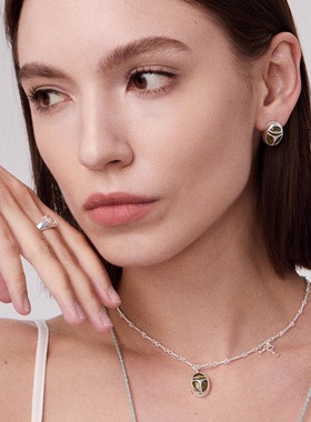 圣甲虫糖果玛瑙玉石纯银项链