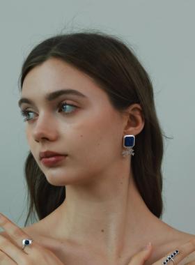 QURIOUSTONE【谭奕天林展烁同款】青金石单钻宝石镶嵌戒指925银潮