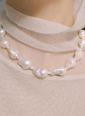 蛇骨天然巴洛克淡水珍珠纯银项链