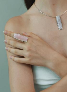 QURIOUSTONE 天然粉水晶 情诗长款项圈 宝石镶嵌925银 简约高级