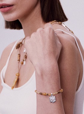 浮雕壁画猫猫水晶手链纯银弹性