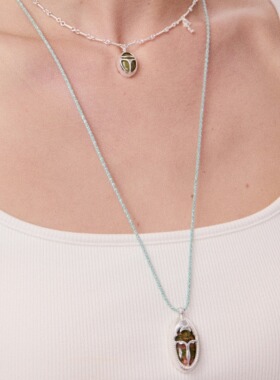 圣甲虫糖果彩色水晶抽绳纯银项链