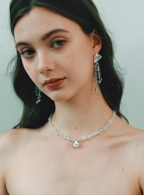 QURIOUSTONE【徐紫茵同款】花神花苞天然白水晶项链925银锁骨链