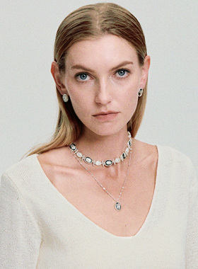 QuriouStone其石 圣甲虫月光 黑白贝母衔尾项圈925纯银项链锁骨链