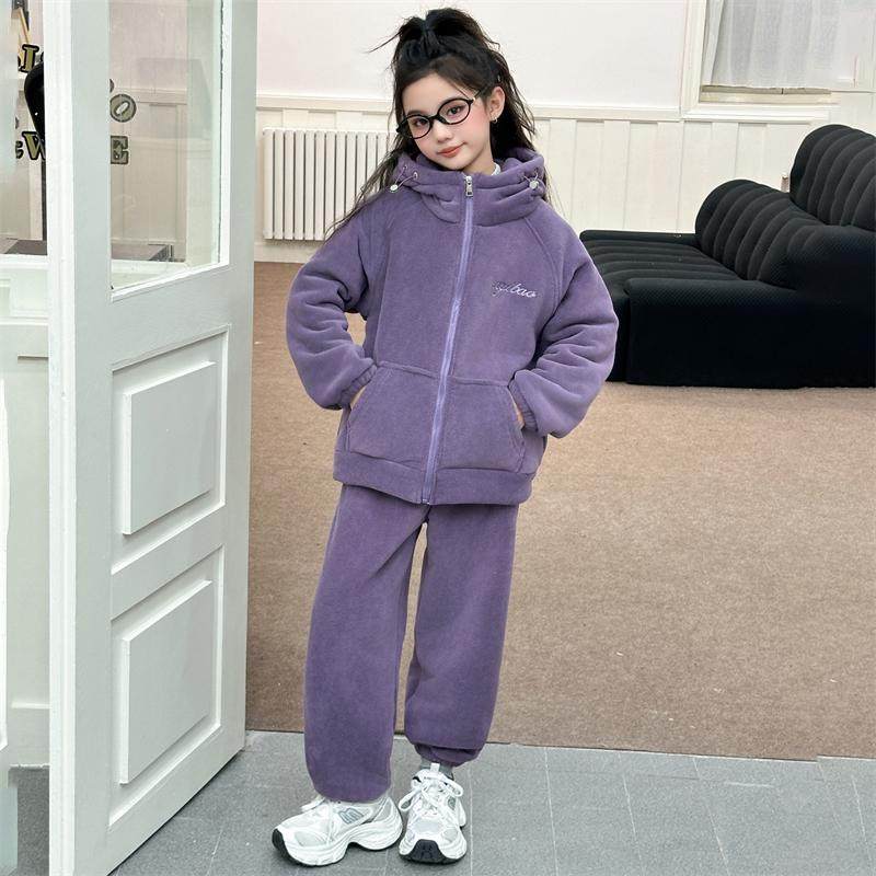 中大童冬加厚保暖连帽外套两件套女童加绒秋冬外穿套装家居服套装,淘宝优惠券,粉丝福利购,淘宝优惠卷