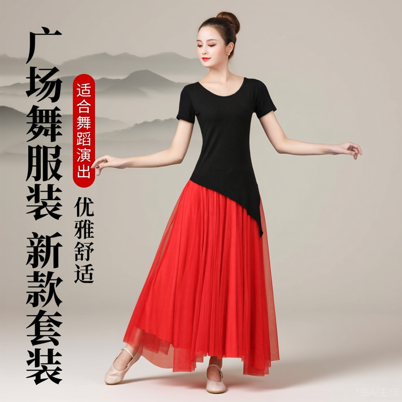 广场舞服装新款套装夏季短袖女莫代尔表演服舞蹈服跳舞衣套裙长裙,淘宝优惠券,粉丝福利购,淘宝优惠卷