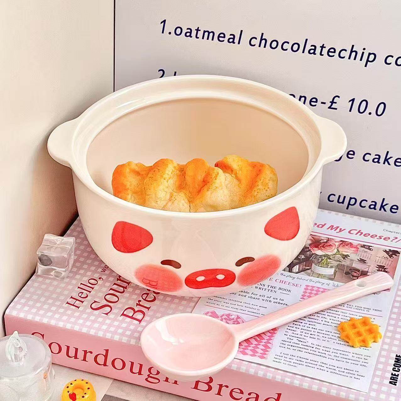 高级卡通可爱小猪猪陶瓷泡面碗带盖勺少女心双耳防烫高颜值大容量,淘宝优惠券,粉丝福利购,淘宝优惠卷