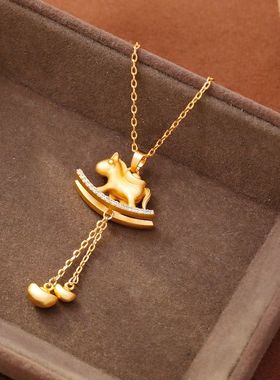 金店同款沙金古法马上有钱吊坠项链女爆款秋冬锁骨链颈链毛衣链