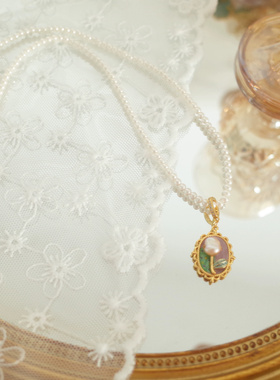 油画框巴洛克珍珠项链女轻奢小众