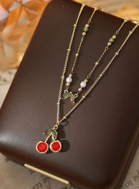 日韩欧美流行跨境热销水果系列项链锁骨链女红色甜美樱桃吊坠项链