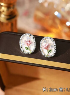 莫奈花园油画风郁金香珍珠项链中古风轻奢时尚高级感锁骨链耳钉