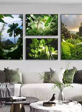 热带雨林植物装饰画餐厅森林风景绿色生机挂画客厅小清新绿色壁画