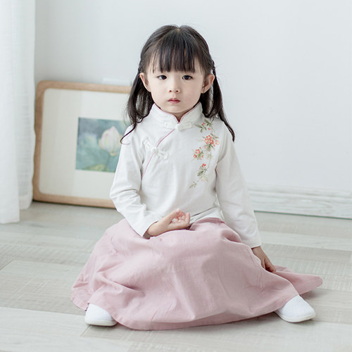 汉服女童春秋童装 女宝纯棉上衣宝宝改良儿童唐装 女童中国风汉服 - 图1