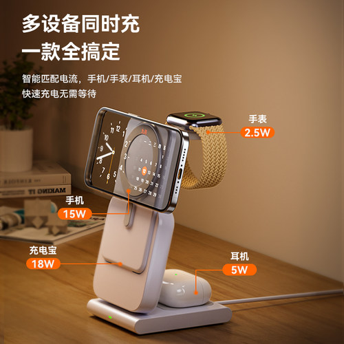 PZOZ适用苹果三合一无线充电器手表s11手机17iphone耳机充电宝applewatch10底座iwatch支架磁吸magsafe二合一 - 图3