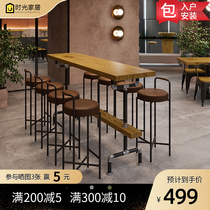 Minimalist solid wood bar table High feet Home Bench Industrial Wind Leisure Leaning Against Wall Commercial Milk Tea Water Pipe Bar Table And Chairs