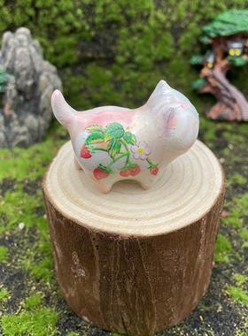 原创檀木猫摆件纯手工绘画莓猫小姐5厘米孤品工艺品拇指控型饰品