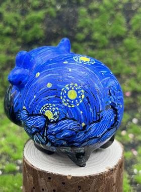 梵高星空手绘工艺潮品手作小牛饰品檀木国风纯手工绘画孤品潮品