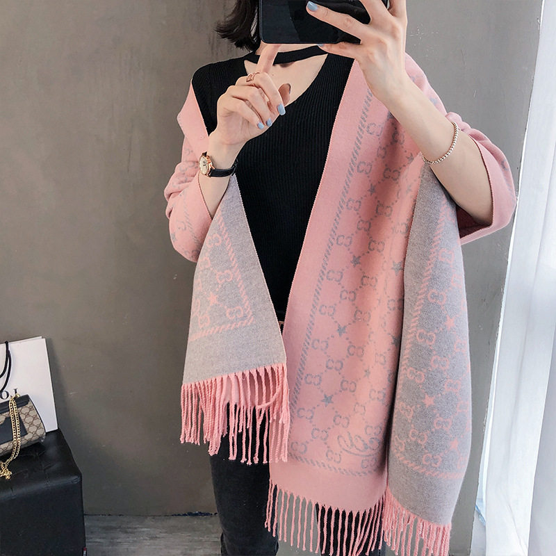 围巾2025印花长款羊绒围巾女秋冬季加厚保暖围脖披肩字母流苏情侣,淘宝优惠券,粉丝福利购,淘宝优惠卷