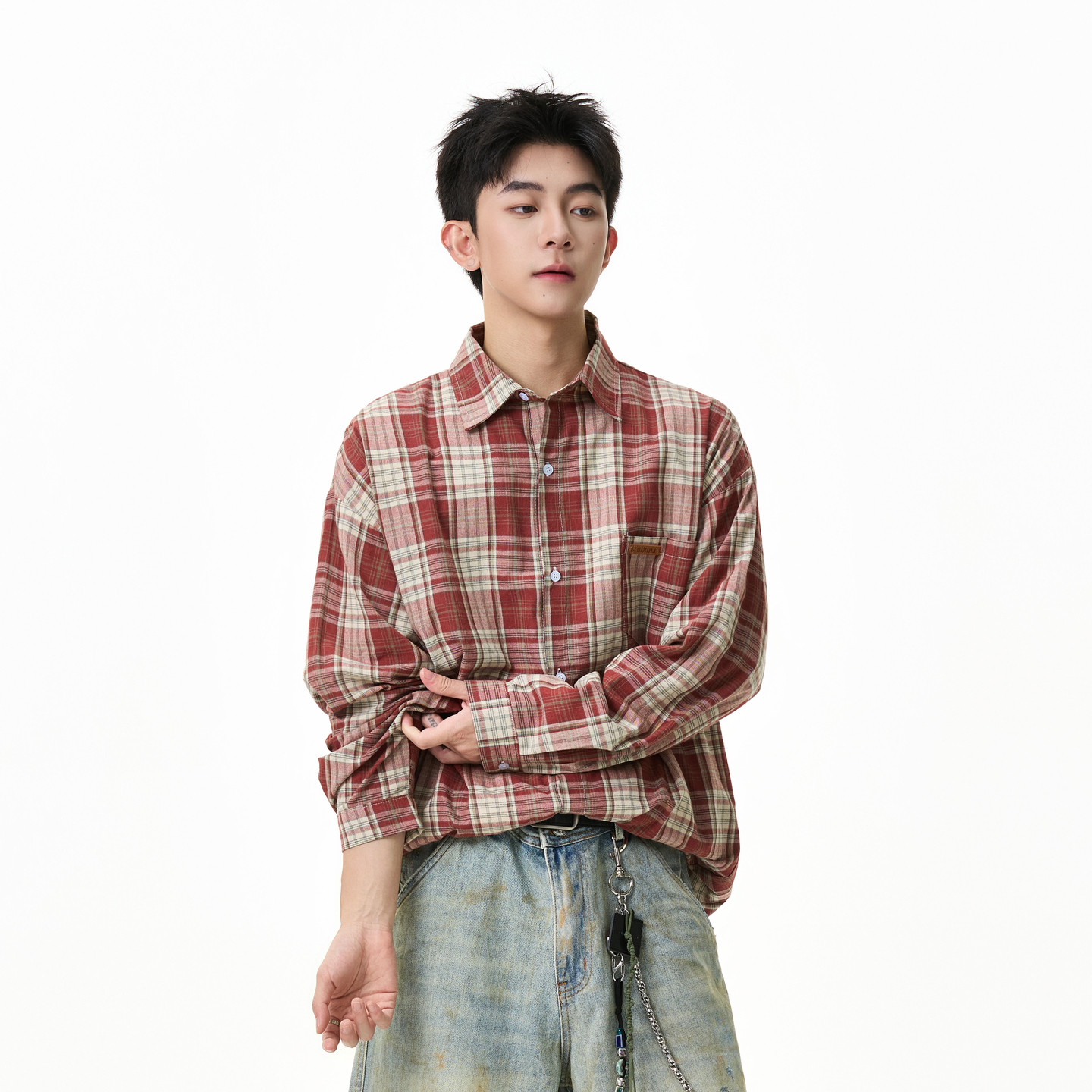 悟空有货潮牌美式格子长袖衬衫男女秋季宽松情侣百搭休闲衬衣外套,淘宝优惠券,粉丝福利购,淘宝优惠卷