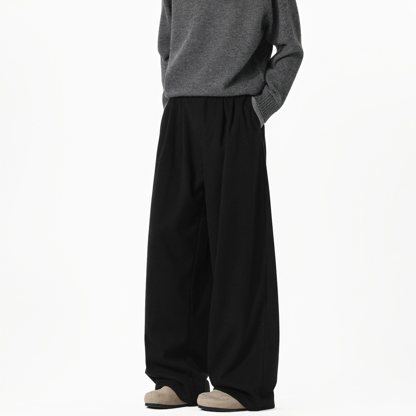 悟空有货潮牌纯色高级感毛呢直筒垂感长裤男女宽松百搭阔腿休闲裤,淘宝优惠券,粉丝福利购,淘宝优惠卷