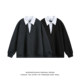 Retro color block deep V shirt collar fake two-piece sweatshirt