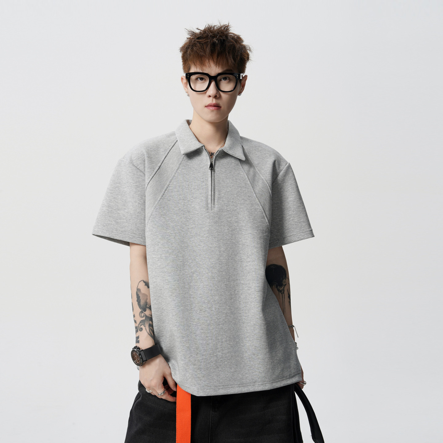 悟空有货美式重磅解构半拉链POLO衫男夏季太空棉boxy正肩短袖T恤,淘宝优惠券,粉丝福利购,淘宝优惠卷