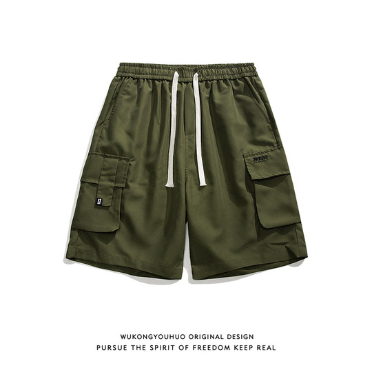 Street retro multi-pocket work shorts men and women fashion brand