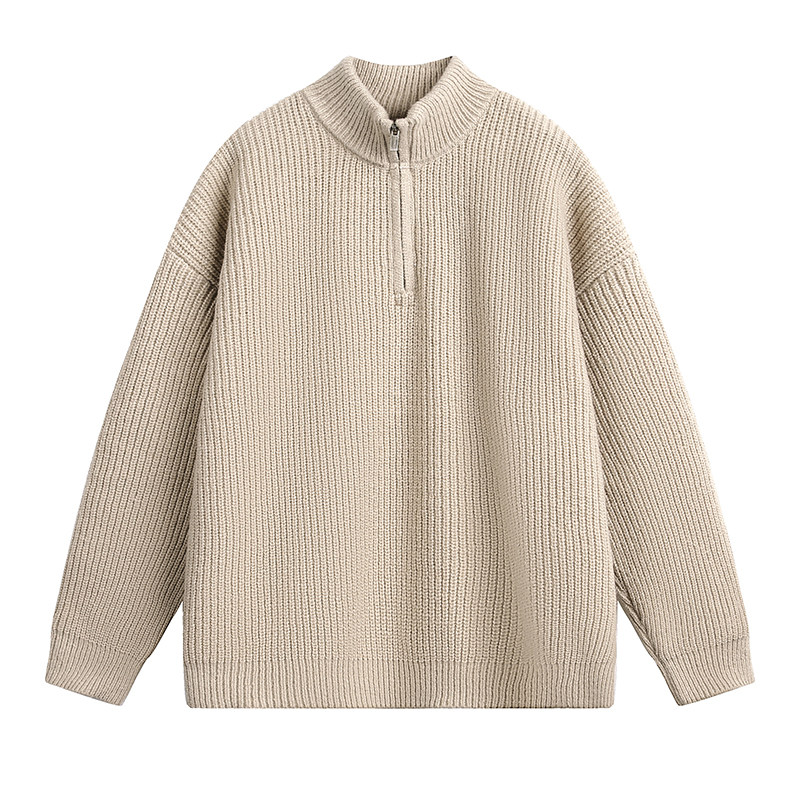 悟空有货潮牌复古纯色半拉链立领毛衣男女秋季潮牌情侣宽松针织衫,淘宝优惠券,粉丝福利购,淘宝优惠卷