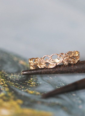 新品agat*925银镀金戒指女 日系轻珠宝藤蔓复古枝叶简约戒子 女
