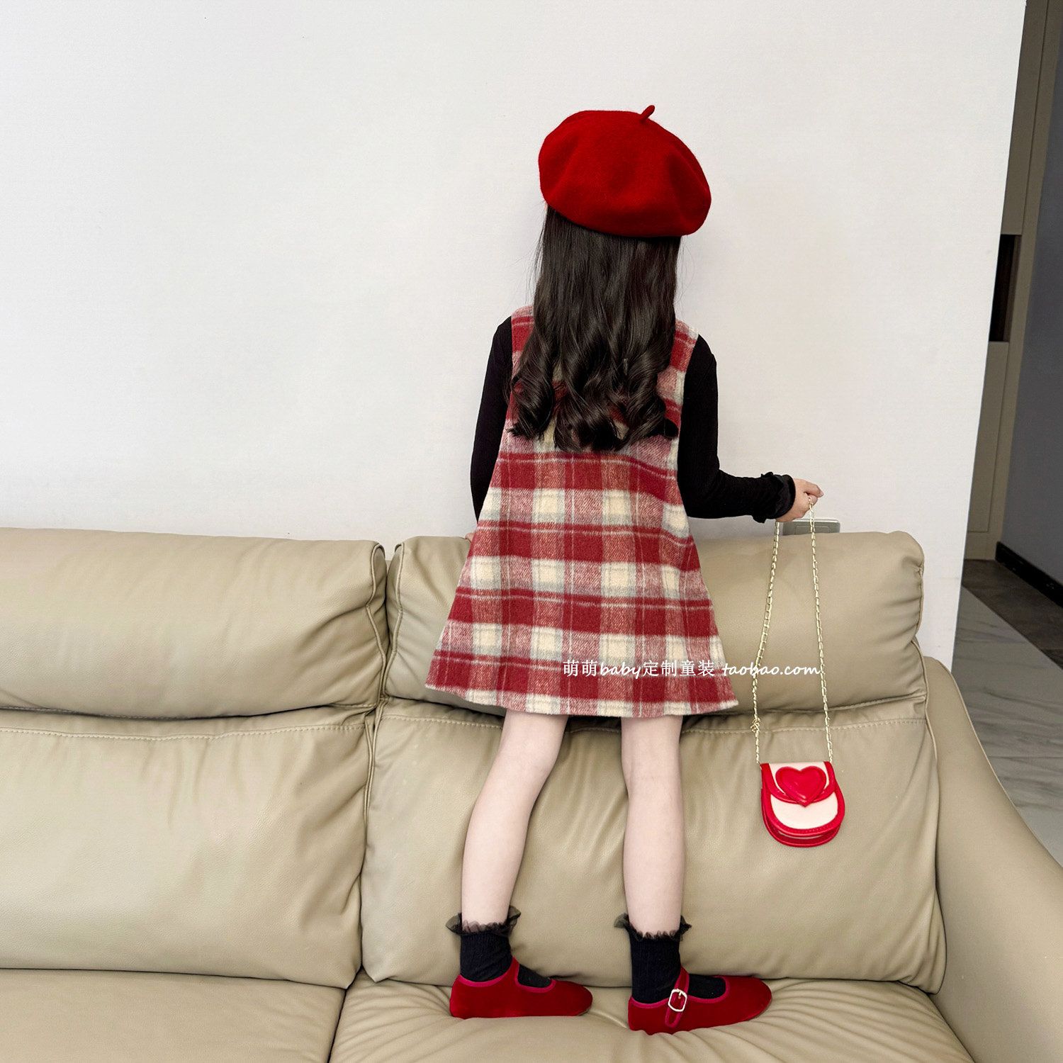 女童红色格子夹棉背心裙圣诞新年连衣裙2025冬季新款小女孩公主裙,淘宝优惠券,粉丝福利购,淘宝优惠卷