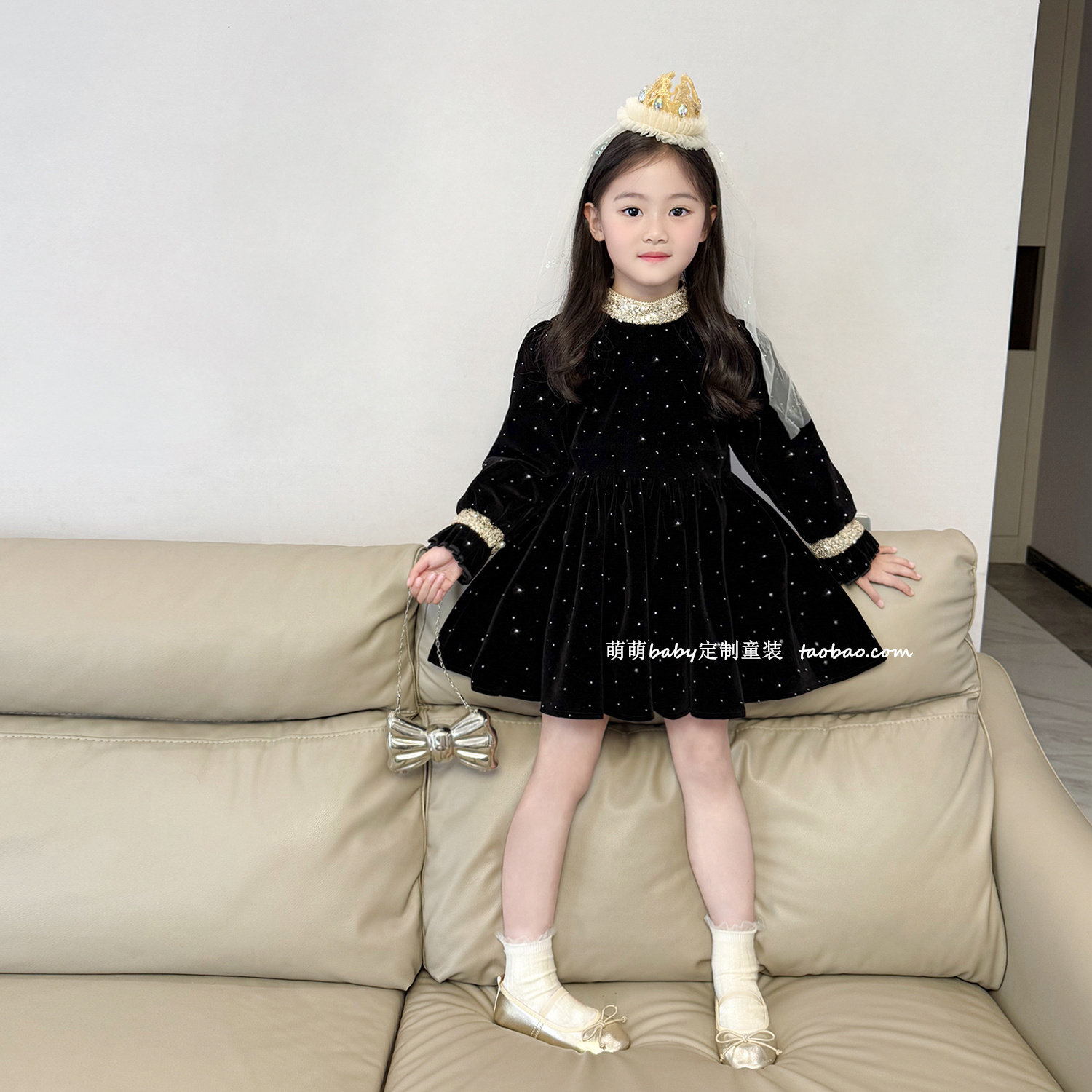 女童亮钻丝绒闪闪连衣裙2025秋冬新款女孩蓬蓬生日裙礼服裙公主裙,淘宝优惠券,粉丝福利购,淘宝优惠卷