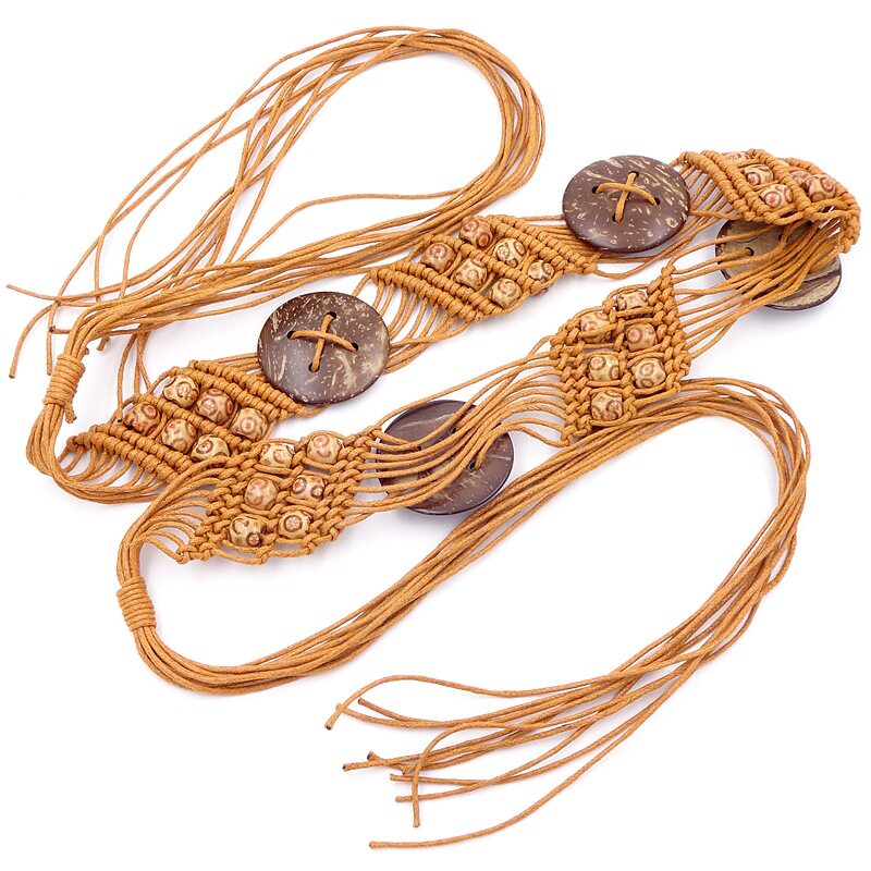 Bohemian waxed rope braided belt for women