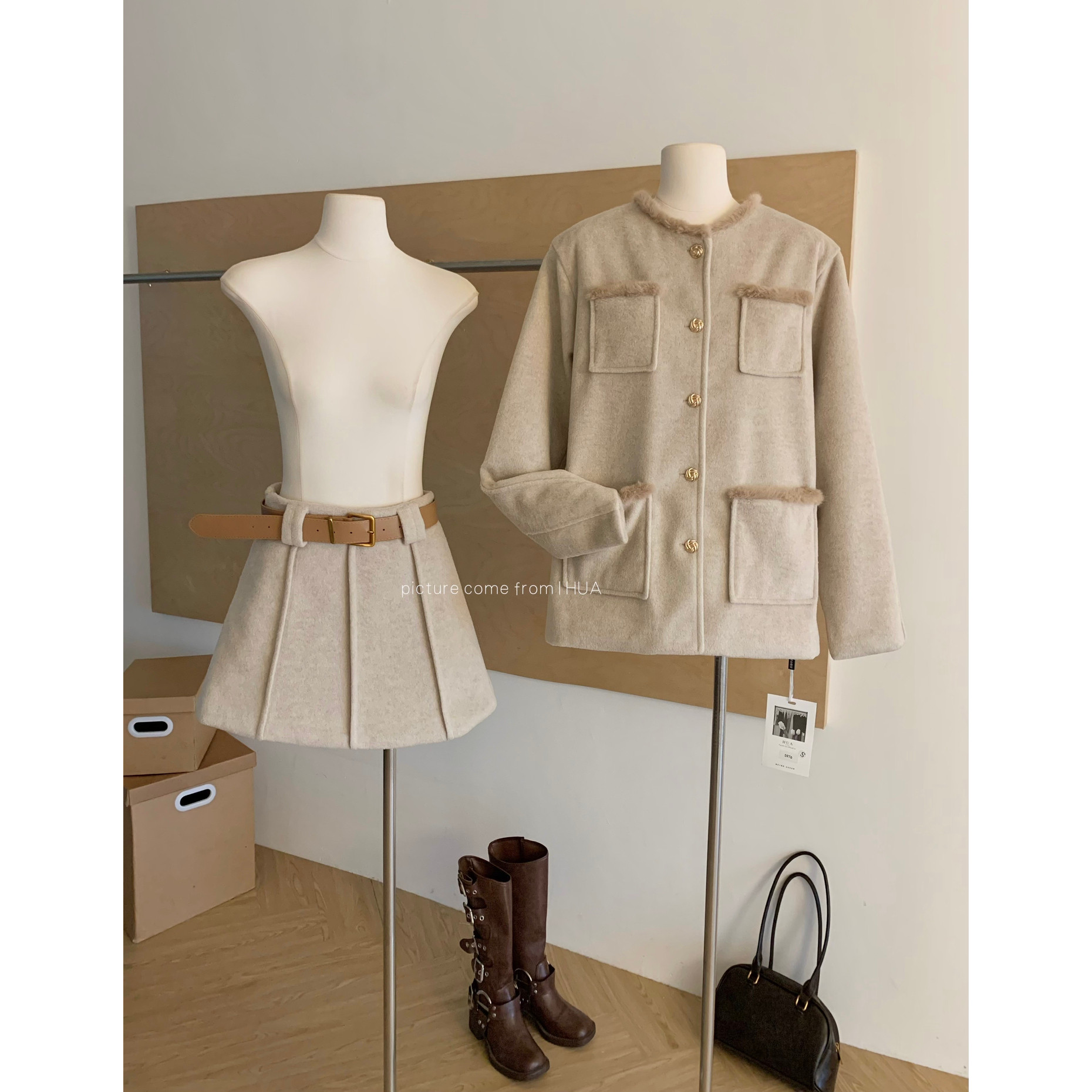 Barb Chill小香风毛呢套装裙女冬季夹棉呢子外套圣诞穿搭新年战袍,淘宝优惠券,粉丝福利购,淘宝优惠卷