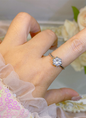 3a单锆莫桑指一克拉结婚婚庆首饰品女六爪经典仿钻石巨闪戒指