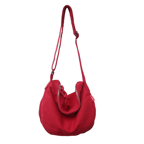 帆布包女饺子包新款大容量日系通勤大学生上课托特红色单肩斜挎包 - 图3