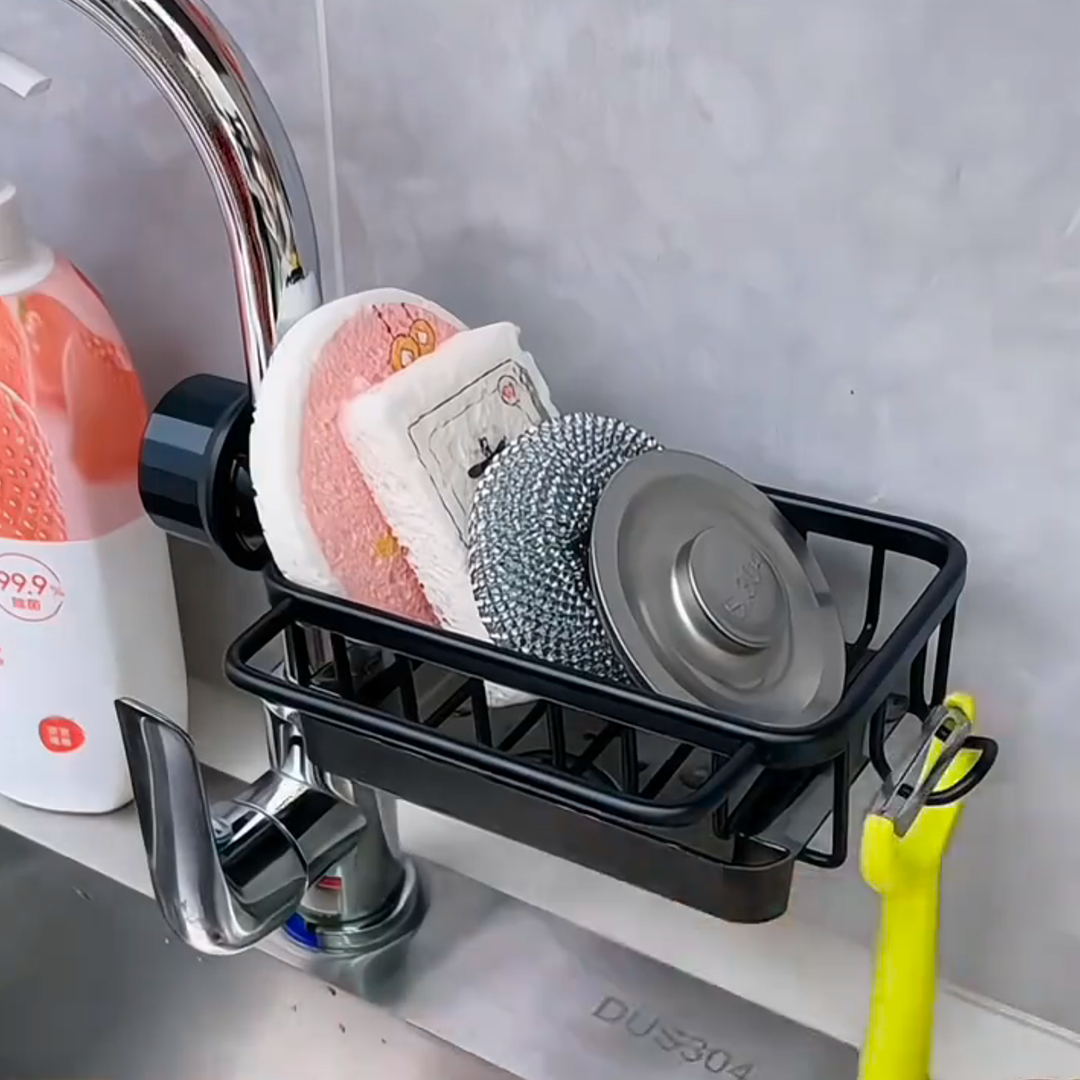厨房水龙头置物架免打孔水池海绵沥水挂架家用水槽抹布肥皂收纳 - 图2
