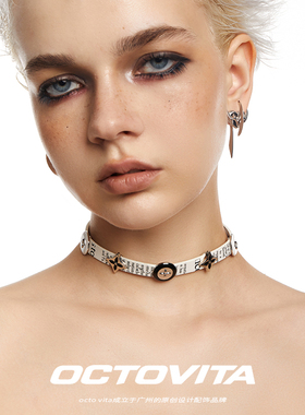 铜镀白金皮项圈原创设计项链