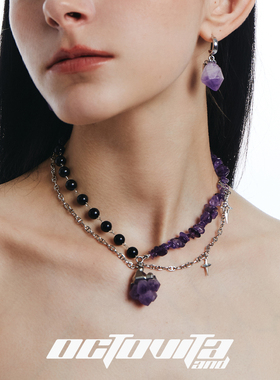 OCTO VITA紫薇星原创设计项链 黑紫水晶石坠拼接星芒哥特风锁骨链