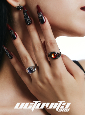 OCTO VITA魔瞳黑红戒指 哥特暗黑系原创设计银紫宝石恶魔之眼指环