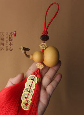 五帝钱铜钱天然葫芦门对门挂件