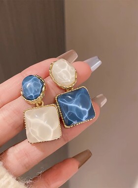 Loga.Py 不对称蓝色2025年耳环小众设计感独特耳钉耳坠夸张耳饰女