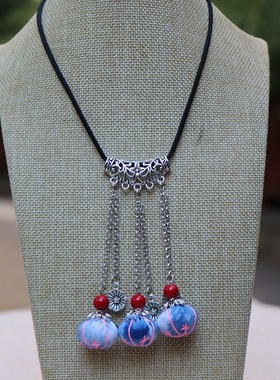 苗翎|云南民族风大理丽江蓝染扎染女士毛衣链文艺搭配服饰项链